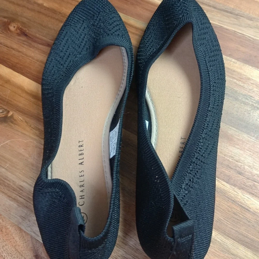 Charles Albert Knit Ballet Flats Womens Sz 10 Comfort Shoes Black Slip On Casual